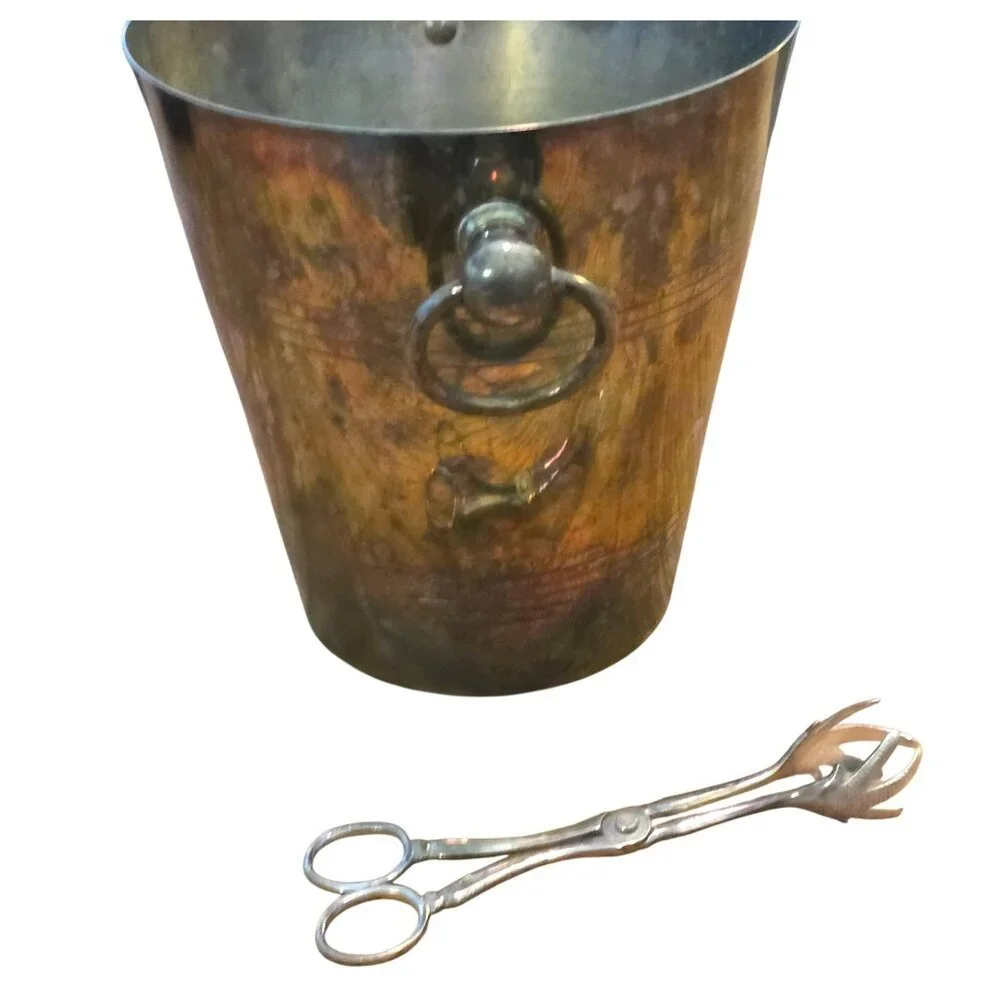 Vintage Silver-Plated Ice Bucket With Bird Foot Tongs Set K&M England CM2130